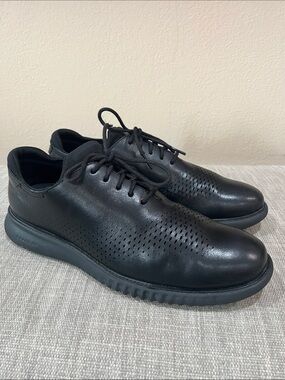 Cole Haan Black Perforated Leather Lace-Up Oxfords